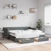 vidaXL Καναπές Κρεβάτι Συρόμενος Σκούρο Γκρι 90x190 εκ Ύφασμα Συρτάρια