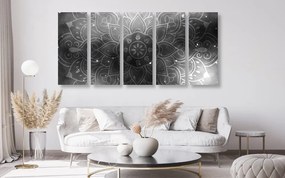 Εικόνα 5 τμημάτων Mandala με γαλαξιακό φόντο σε ασπρόμαυρο - 100x50