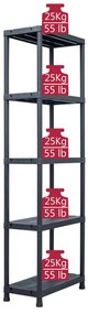 Ραφιέρες 5 τεμ. Μαύρες 125 κ. 60 x 30 x 180 εκ. Πλαστικές 276258