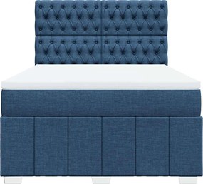 vidaXL Κρεβάτι Boxspring με Στρώμα Μπλε 140x190 εκ. Υφασμάτινο