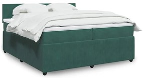 vidaXL Κρεβάτι Boxspring με Στρώμα Σκούρο Πράσινο 200x200εκ. Βελούδινο