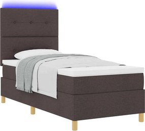 vidaXL LED Κρεβάτι με βάθρο Σκούρο Καφέ 100 x 200 cm ύφασμα