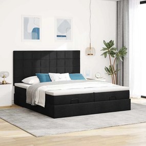 vidaXL Οθωμανικό κρεβάτι με στρώματα &amp; LEDs Μαύρο 200x200cm ύφασμα