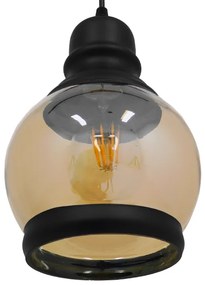 GloboStar OLIVER 01505 Vintage Κρεμαστό Φωτιστικό Οροφής Μονόφωτο 1 x E27 Μαύρο Γυάλινο Μελί Διάφανο Φ16 x Υ25cm - 01505