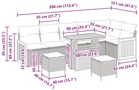 vidaXL 9 κομμάτι Σετ Καναπέ Κήπου με Μαξιλάρια Γκρι Συνθετικό Ρατάν Ακακία