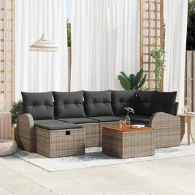 vidaXL Σετ Καναπέ Κήπου με μαξιλάρι 7 pcs Γκρι Πολυ ράταν