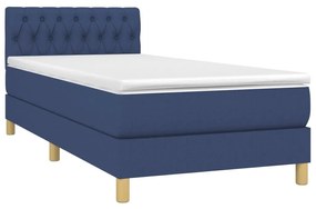 Κρεβάτι Boxspring με Στρώμα Μπλε 90x200 εκ.Υφασμάτινο - Μπλε