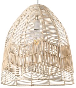 01751 GloboStar® ALOHA 01751 Boho Κρεμαστό Φωτιστικό Καμπάνα Μονόφωτο 1 x E27 IP20 Μπεζ Ρατάν - Μ45 x Π45 x Y48cm