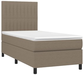 vidaXL Κρεβάτι Boxspring με Στρώμα & LED Taupe 90x190 εκ. Υφασμάτινο