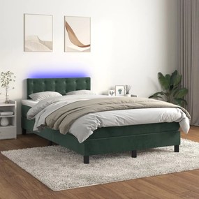 Κρεβάτι Boxspring με Στρώμα &amp; LED Σκ. Πράσινο 120x200εκ Βελούδο