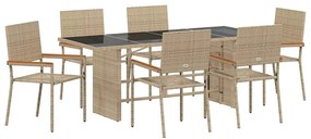 vidaXL Σέτ φαγητού για κήπο 7 pcs Μπεζ συνθετικό ρατάν