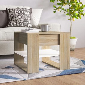 vidaXL Τραπεζάκι Σαλονιού Λευκό &amp; Sonoma Δρυς 55,5x55x45εκ. Επεξ. Ξύλο