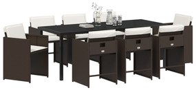 vidaXL Σετ Φαγητού Κήπου 9 Τεμαχίων με Μαξιλάρια - Καφέ Πολυ Ρατάν