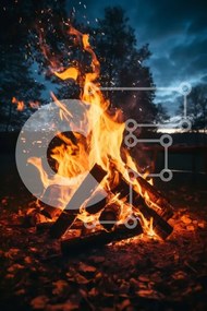 Σετ των 2 Intra Συλλεκτικό Ξύλινο Παζλ Plywood 4mm - Φωτιά που καίει σε ένα χωράφι τη νύχτα Σε Ξύλινο Κουτί - Διαστάσεις: 10x10 cm – 25 κομμάτια