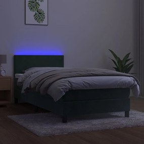 Κρεβάτι Boxspring με Στρώμα &amp; LED Σκ. Πράσινο 80x200 εκ Βελούδο - Πράσινο