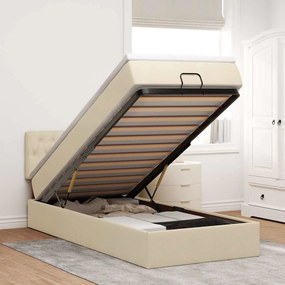 vidaXL Οθωμανικό κρεβάτι με στρώμα Cream 90x190cm ύφασμα