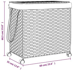 Καλάθι Άπλυτων με Τροχούς Γκρι 60x35x60,5 εκ. από Ρατάν - Γκρι