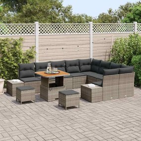 vidaXL Σετ Καναπέ Κήπου με μαξιλάρι 12 pcs Γκρι Πολυ ράταν