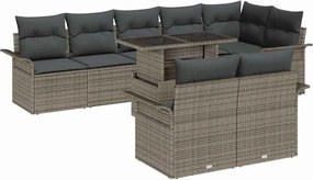 vidaXL Σετ Καναπέ Κήπου με μαξιλάρι 9 pcs Γκρι Πολυ ράταν