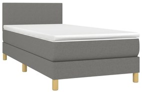 vidaXL Κρεβάτι Boxspring με Στρώμα &amp; LED Σκ.Γκρι 90x200 εκ. Υφασμάτινο
