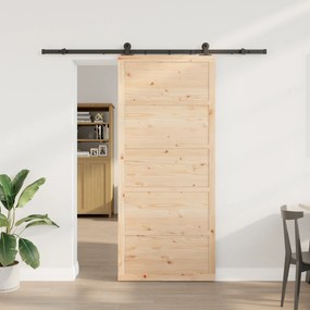 vidaXL Συρόμενη Πόρτα Καφέ 100 x 208 εκ. Μασίφ ξύλο πεύκου