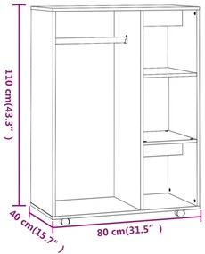 Ντουλάπα Γκρι Sonoma 80 x 40 x 110 εκ. από Επεξεργασμένο Ξύλο - Γκρι