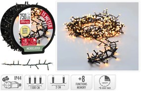 750 Φωτάκια LED - 15 Μέτρα + 3 Μέτρα σύνδεσης , Kανονική Διάταξη, με χειριστήριο, 8 προγράμματα, Πράσινο καλώδιο PVC - Θερμό λευκό