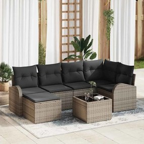 vidaXL Σετ Καναπέ Κήπου με μαξιλάρι 7 pcs Γκρι Πολυ ράταν