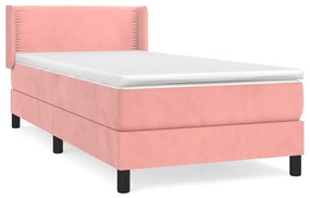 vidaXL Κρεβάτι Boxspring με Στρώμα Ροζ 90x190 εκ. Βελούδινο