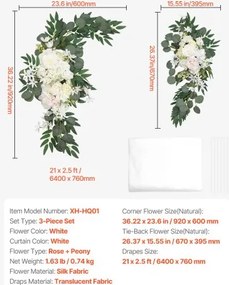 VEVOR Artificial Wedding Arch Flowers Kit White With 2 Pcs Flowers 1 Pcs Drapes