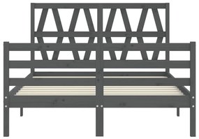 Πλαίσιο Κρεβατιού με Κεφαλάρι Γκρι 140 x 190 εκ. από Μασίφ Ξύλο - Γκρι