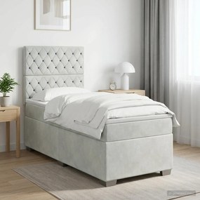 vidaXL Κρεβάτι Box Spring με Στρώμα και LED Ανοιχτό γκρι 90 x 190 cm
