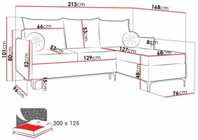 Γωνιακός Καναπές Clovis 112, Λειτουργία ύπνου, Γκρι, Αποθηκευτικός χώρος, 213x168x101cm, 110 kg, Πόδια: Μέταλλο, Ξύλο: Πεύκο | Epipla1.gr