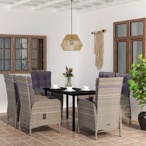 vidaXL Σετ Τραπεζαρίας Κήπου 7 τεμ. Γκρι / Μαύρο με Μαξιλάρια