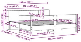 Κρεβάτι Βιβλιοθήκη Χωρίς Στρώμα 200x200 εκ Μασίφ Ξύλο Πεύκου - Λευκό