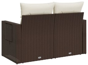 vidaXL Καναπές Κήπου Διθέσιος Καφέ από Συνθετικό Ρατάν με Μαξιλάρια
