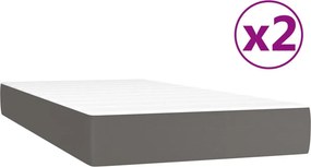 vidaXL Κρεβάτι Boxspring με Στρώμα Γκρι 200x200 εκ. Συνθετικό Δέρμα