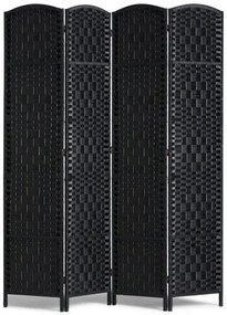 VEVOR 4 Panel Room Divider Hand-Woven Folding Privacy Screen with Hinges Black