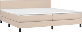 vidaXL Κρεβάτι Boxspring Στρώμα&amp;LED Καπουτσίνο 200x200 εκ. Συνθ. Δέρμα