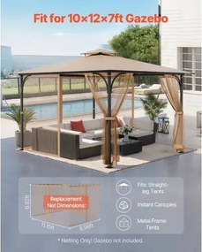 VEVOR Replacement Mesh Gazebo Netting Screen for 10x12x7 ft Patio, Net Only