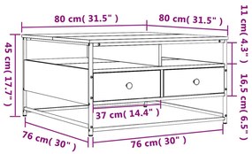 Τραπεζάκι Σαλονιού Καπνιστή Δρυς 80 x 80 x 45 εκ. Επεξεργ. Ξύλο - Καφέ