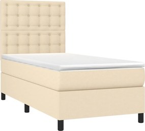 vidaXL Κρεβάτι Boxspring με Στρώμα &amp; LED Κρεμ 100x200 εκ. Υφασμάτινο