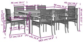 Σετ Τραπεζαρίας Κήπου 9 τεμ. Γκρι Συνθ. Ρατάν με Μαξιλάρια - Γκρι