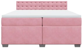 vidaXL Κρεβάτι Boxspring με Στρώμα Ροζ 200x200 εκ. Βελούδινο