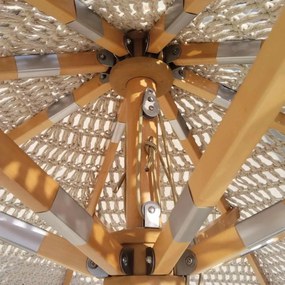 ΟΜΠΡΕΛΑ Ξύλινη - Οξιά 250x250cm, Πλεκτό Μακραμέ Μπεζ 250x250cm H2,8m (Pole Φ48mm)