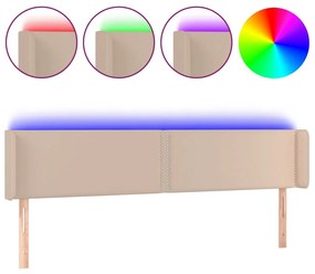 vidaXL Κεφαλάρι Κρεβατιού LED Καπουτσίνο 203x16x78/88εκ. Συνθετ. Δέρμα