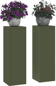 vidaXL Βάση φυτών 2 pcs Λαδί 24 x 24 x 75 εκ. Ατσάλι