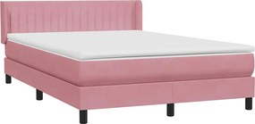 vidaXL Box Spring κρεβάτι με στρώμα ροζ 140x220 cm Βελούδινο