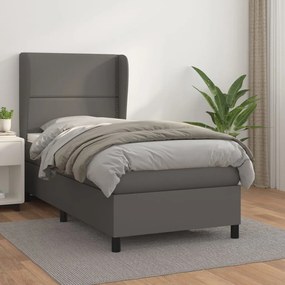 Κρεβάτι Boxspring με Στρώμα Γκρι 100x200εκ. από Συνθετικό Δέρμα