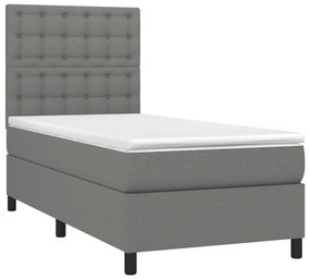 Κρεβάτι Boxspring με Στρώμα &amp; LED Σκ.Γκρι 90x200 εκ. Υφασμάτινο - Γκρι